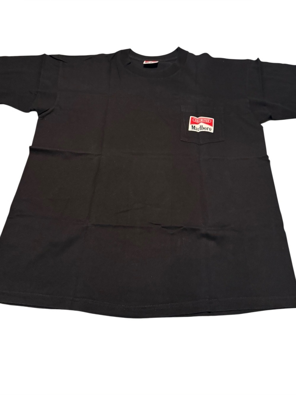 Marlboro Black Short-Sleeve Tee with Red and White Chest pocket logo